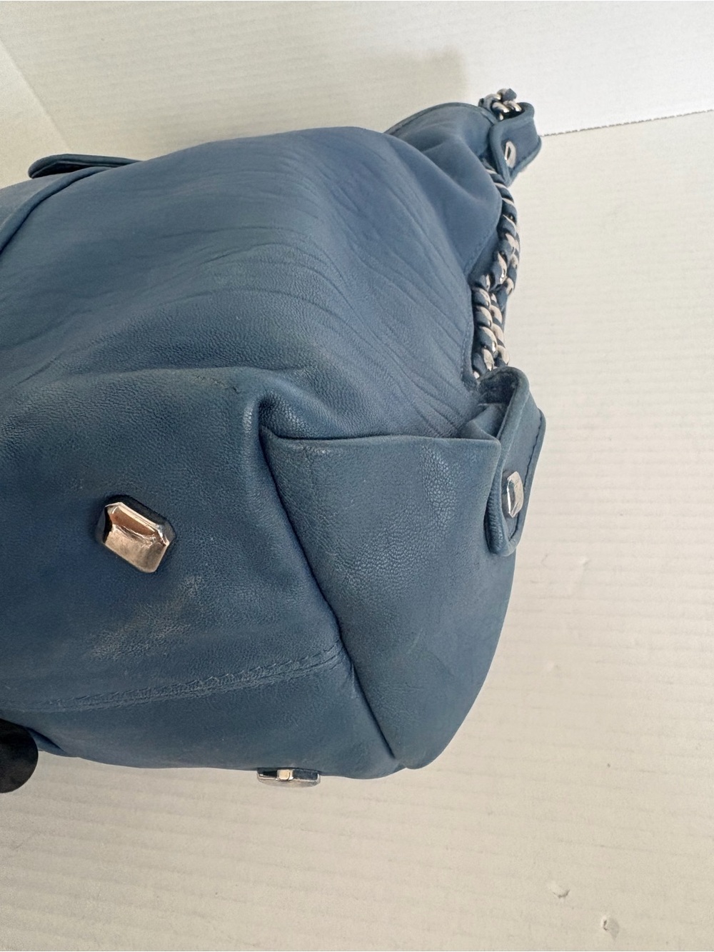 MCM Navy Blue Leather Shoulder Bag with Chain Straps - Picture 8 of 16